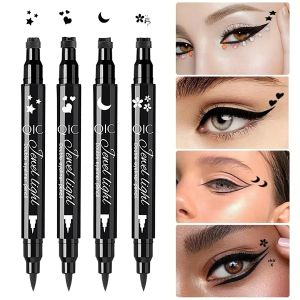 Bộ Bút Kẻ Mắt Nước Hai Đầu 1 Chiếc Với Mực Đen - Bao Gồm Khuôn Dập Hình Trái Tim Mặt Trăng Sao Lâu Trôi Khô Nhanh Chống Thấm Nước