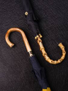 Retro Large Bend Hook Bamboo Node Straight Stick Rain Umbrella Special for Heavy Rain Windproof Advanced Double Person Black Umbrella Long Handle Men