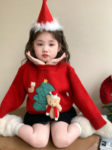 Christmas Theme Girls Thermal Underwear Knitted Sweater New Years Outfit Autumn Winter Clothes Childrens Warm Base Layer Top