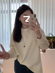 plus Size Korean Style Simple Long Sleeve round Neck Shirt Women Autumn Slimming French Style Top Trendy Commute Straight Cut