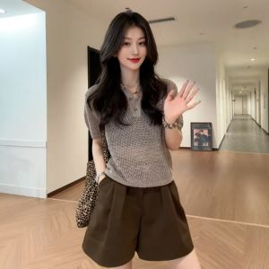 Áo Thun Cổ Polo Dệt Kim Cỡ Lớn Mùa Hè 2025 Áo Thun Tay Ngắn Cổ Điển Thoáng Khí Thoải Mái Cho Nữ