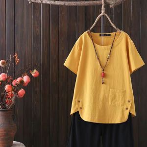 Cotton T-shirt for Women 2023  Casual Simple Retro Loose Short Sleeve T-shirt