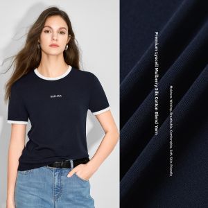 BEIQIANI | Color Block TENCEL Short Sleeve T-shirt