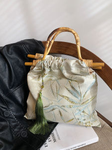 Túi Xách Nữ Họa Tiết Lá Tre Phong Cách Trung Hoa Cổ Điển Túi Xách Cầm Tay Hình Quả Bưởi Túi Xách Thường Ngày Thời Trang Mùa Xuân