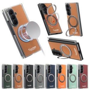 Hinge Protection Leather Case With Stand For Samsung Galaxy Z Fold 8 Ultra Wide 7 6 5 4 360 Rotation Bracket Magnet Phone Cover