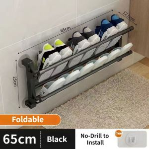 Shoe Rack Behind The Door Folding Bathroom Shoe Rack Wall-mounted Slipper Rack Non-Drill Anti-theft Door Shoe Organizer Rental House Home Hallway Shoe Rack