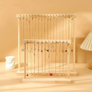 เครื่องประดับยืนแสดงสร้อยคอไม้แขวนชั้นวางเคาน์เตอร์สําหรับโซ่ต่างหูสร้อยข้อมือตู้โชว์ Storage Rack