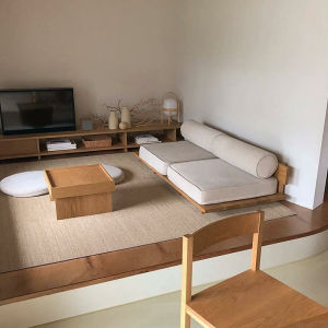 Scandinavian Modern Japanese Style Living Room Tatami Solid Wood Sofa Minimalist Homestay Hotel Double Three-Seat Ash Wood Sofa