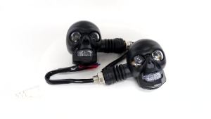 Motorcycle Led Turn Signal Light Pair Skull Design 12v Waterproof Universal Fit Easy Install Visibility Upgrade