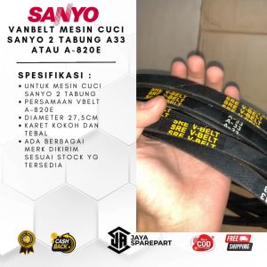 Vanbelt A33 Mesin Cuci Sanyo Sharp 2 Tabung Fan Belt Panbel Fanbelt A 33 A-820E