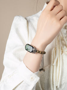 Green Sandalwood Smartwatch Band Compatible with Xiaomi Mi Band 8 9 10 Bracelet 7 Bead Chain Design New Model 3rd Generation