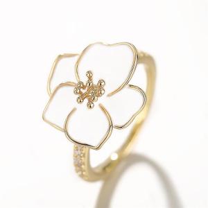 Huitan Enamel Floral Women Ring Fresh Gold Color Delicate Accessories for Daily Party Luxury Wedding Fashion Jewelry Inlaid CZ