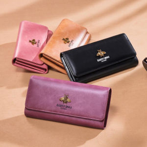 BANYANU Bee Printed Cowhide Long Wallet Ladies Original Travel Business Card Holder Genuine Leather Purse for Women