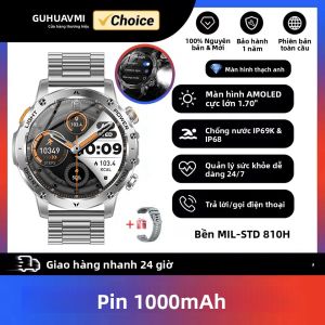 Đồng Hồ Thông Minh Quân Sự Cấp Độ Chuyên Nghiệp Với Pin 1000mAh GPS Bluetooth Gọi Điện Màn Hình AMOLED 1.7 Inch Chống Nước 5ATM Theo Dõi Thể Dục Thể Thao Bơi Lội Dành Cho Nam