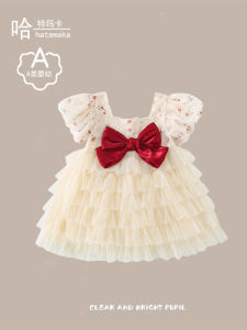 Princess Style Baby Girl Summer Dress Full Month Birthday One Year Old Cake Skirt Breathable Lightweight Soft Fabric Butterfly Knot