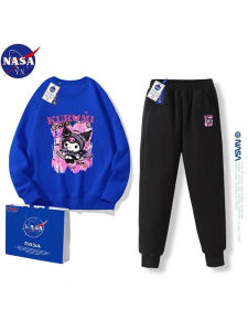 NASA Joint Name Girl Clow M Cartoon Velvet Autumn and Winter Set Pure Cotton Sweatshirt Pants Male Girl Two-piece Set