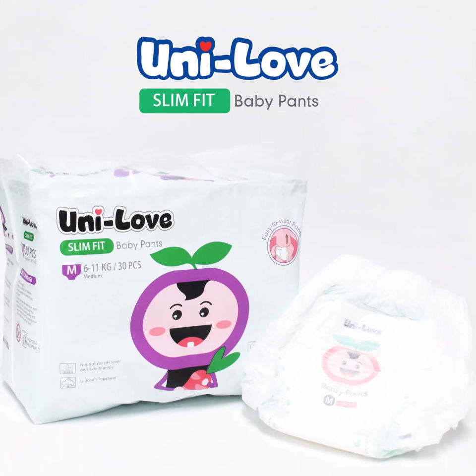 UniLove Slim Fit Baby Pants 30s (Large) Pack of 2 - Hypoallergenic | Super Absorbent | Ultrasoft | Neutralizes PH Level | Double Leakguard | Pants type | Breathable