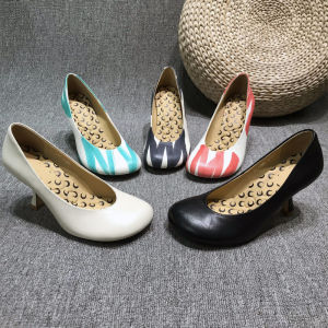 Comfortable Square Head High Heel Grandmother Shoes Spring Autumn New Style Womens Slip-On Fashionable Flat Mouth Single Shoes
