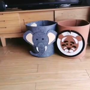 Kids Storage Basket & Large Capacity Felt Cartoon Baby Toy Storage Bucket