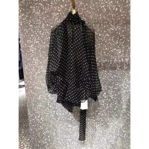 French Vintage Design Polka Dot Transparent Thin Shirt Spring Autumn Loose Butterfly Knot Chiffon Top Womens Korean Style Commute