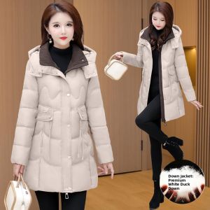 MAIMEI | Lightweight Long Womens Down Jacket Premium Stylish Small Size Trendy Winter Coat Comfortable Warm Korean Style Commute