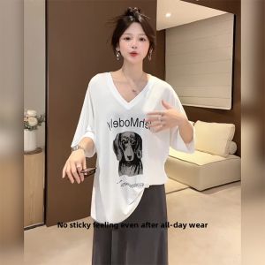 BINKAFENNY | Plus Size Womens T-Shirt Round Neck Short Sleeve Printed Slimming Top Summer Loose Cover Belly Comfortable Breathable Casual