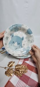 [1PCS] WHITE LINE Dinner Plate 925in Rhino Piring Makan Omega Piring Keramik 235cm
