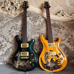 PRS Paul Reed Smith Dragon 2000 Electric Guitar Dragon Abalone Pearl Inlaid Top Wrap Arround Tailpiece Professional Guitar (Yellow / Chameleon / Red)