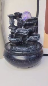 น้ําพุน้ําตกหินเทียม 4 ชั้นพร้อมไฟ LED - เสียงน้ําที่เงียบสงบและผ่อนคลาย - น้ําพุตกแต่ง(สินค้าพร้อมส่ง