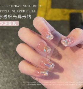Internet Celebrity Aurora Diamond Flats Special-Shaped Champagne Diamond Nail Ornament Ice Transparent Mixed Super Flash Phantom Pale Pinkish Purple 100 Pieces