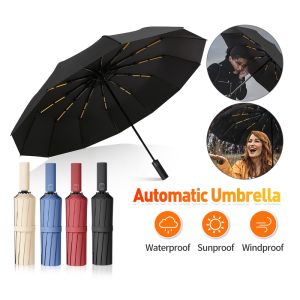 24 Ribs Automatic Umbrella High Quality Portable Foldable Umbrella Windproof  UP50+UV Protection Umbrella Large Reinforced Umbrella24骨折叠雨伞