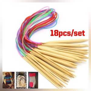 18Pcs/Set Circular Knitting Needles Bamboo Crochet Sewing Knitting Double Cusp Hooks Soft Tube Needle Craft Tools Set 40-120cm