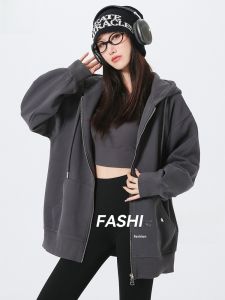 MiiOW | Thickened Fleece Zipper Hooded Jacket With Pockets Autumn Winter Cat Person Style Matching Shark Pants Sweatshirt Upper Body