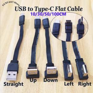 10/30/50/100CM USB to Type-C Flat Cable Multi Angled Straight/Up/Down/Left/Right Bend Cord Cable For Charging & Data Sync