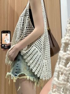 Cut Out Knitting Vest Blouse Camisole Womens Outer Wear Summer Loose Design Niche Style Outwear Sleeveless Waistcoat Tops