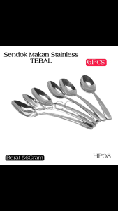6 Pcs Sendok Makan Premium Hotel Bahan Tebal 3mm Berat 56Gram Panjang 20cm Stainless Steel Anti Karat