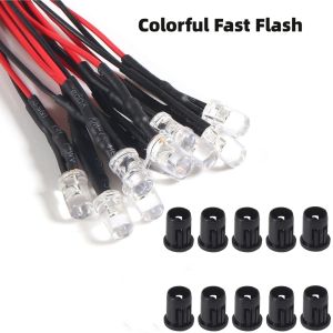10sets 3mm Pre Wired LED Diodes Light Ordinary diode White Red Blue Green Yellow and Colorful Flash 3mm Plastic Holder
