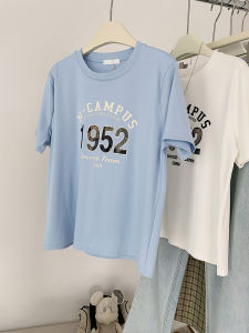 AMILUCK | Cotton Printed Short Sleeve T-Shirt Women Loose Fit Round Neck Spring Autumn New Style Casual Comfortable Base Shirt