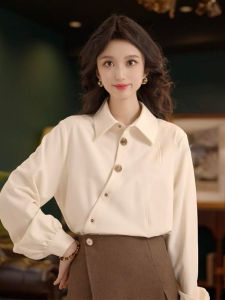 เสื้อเชิ้ตคอปกตั้งสไตล์ฮ่องกงย้อนยุคสำหรับผู้หญิง ฤดูใบไม้ร่วง/ฤดูหนาว 2025 ใหม่ สายเดี่ยว แขนยาว ปกติ ปกติ