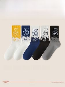 JINGCHI | Mens Mid-Calf Fleece Lined Thickened Sports Socks Cotton Anti-Odor Winter Warm Combed Cotton Gradient Pattern Casual Trendy