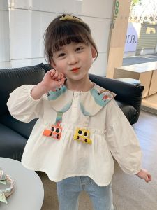 Cute Doll Collar Shirt for Girls Spring Autumn Style Baby Clothes Childrens Fashion Top Polyester Fiber Long Sleeve Casual