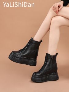 Womens Martin Boots Thick Bottom High Heel Short Boots Leather Inner Increase Invisible Small Size Spring Autumn Single Boot