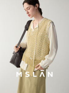 Rustic Frayed Edge MSLAN Elegant Commuter Linen Knitted Vest MGAW157 Womens Fashion Spring Season Loose Fit Regular Length