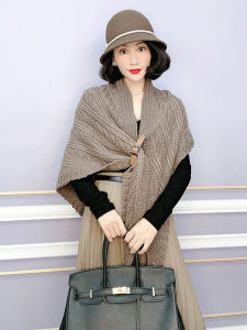 2025 New High-End Triangular Knitted Shawl Womens Office Outerwear Autumn Winter Warm Coat Two-Purpose Cloak Youth Korean Style