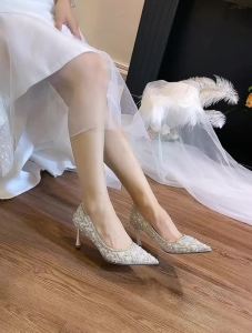Giày Cao Gót Nữ Đính Đá Pha Lê Giày Dự Tiệc Cưới Thời Trang Mũi Nhọn Gót Nhọn Kiểu Đấu Sĩ