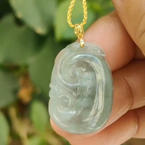 A Icy Translucent Ruyi Pendant Natural Type A Jadeite Jade added with 18k Clasp certificate weighs 3.98 grams measurement 25.5 * 17.5 * 4.8 mm (18kp96)