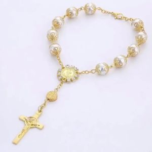 One Decade Auto Rosary Beads Catholic Bracelet Saint Benedict Crucifix Divine Mercy Gift for Women Men
