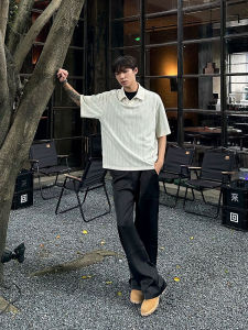 Wessk Mềm Wheat Spike Kẻ Caro Cổ Chữ V Cleanfit Mùa Hè Thoải Mái Áo Sơ Mi Polo Tay Ngắn Thoáng Khí Polyester Vải Thanh Niên Phổ Biến