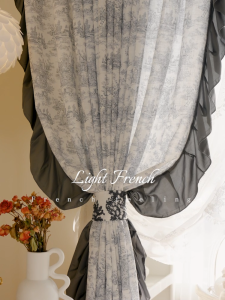 AnneyOneDecor Luxury Sheer Voile Curtains French Style Tulle Curtains with Exquisite Lace Trim Elegant Floral Pattern Window Curtains for Living Room