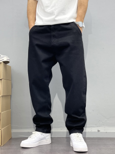 Spring & Fall Basic All-Matching Black Denim Mens Loose Micro Cone Pencil Pants Pants Fashion Minimalist Trendy Black Pants